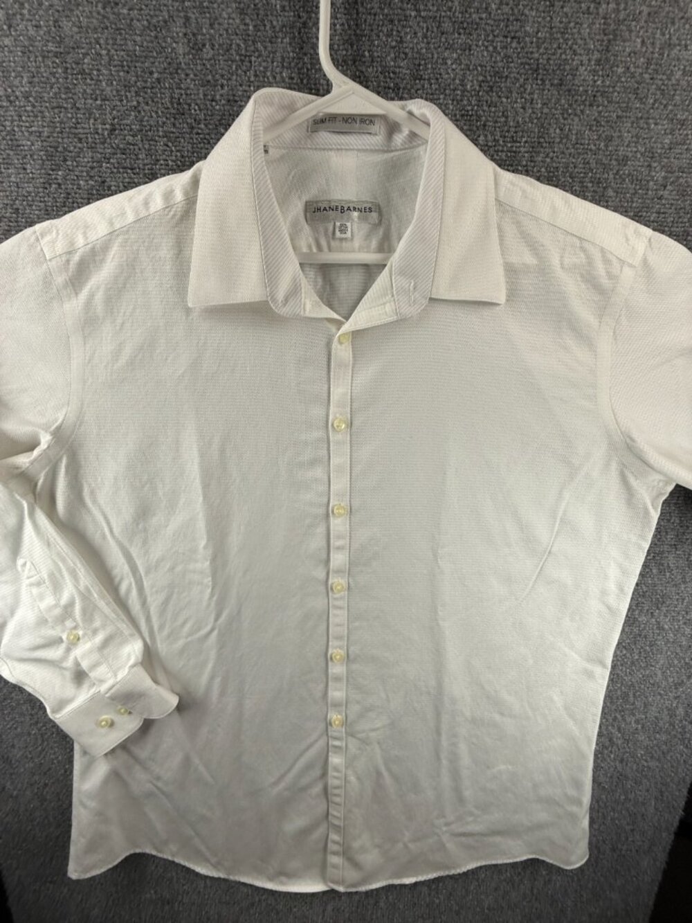 Jhane Barnes Pique Slim Non-Iron Cotton 17.5 34/35 Geometric White Button Up